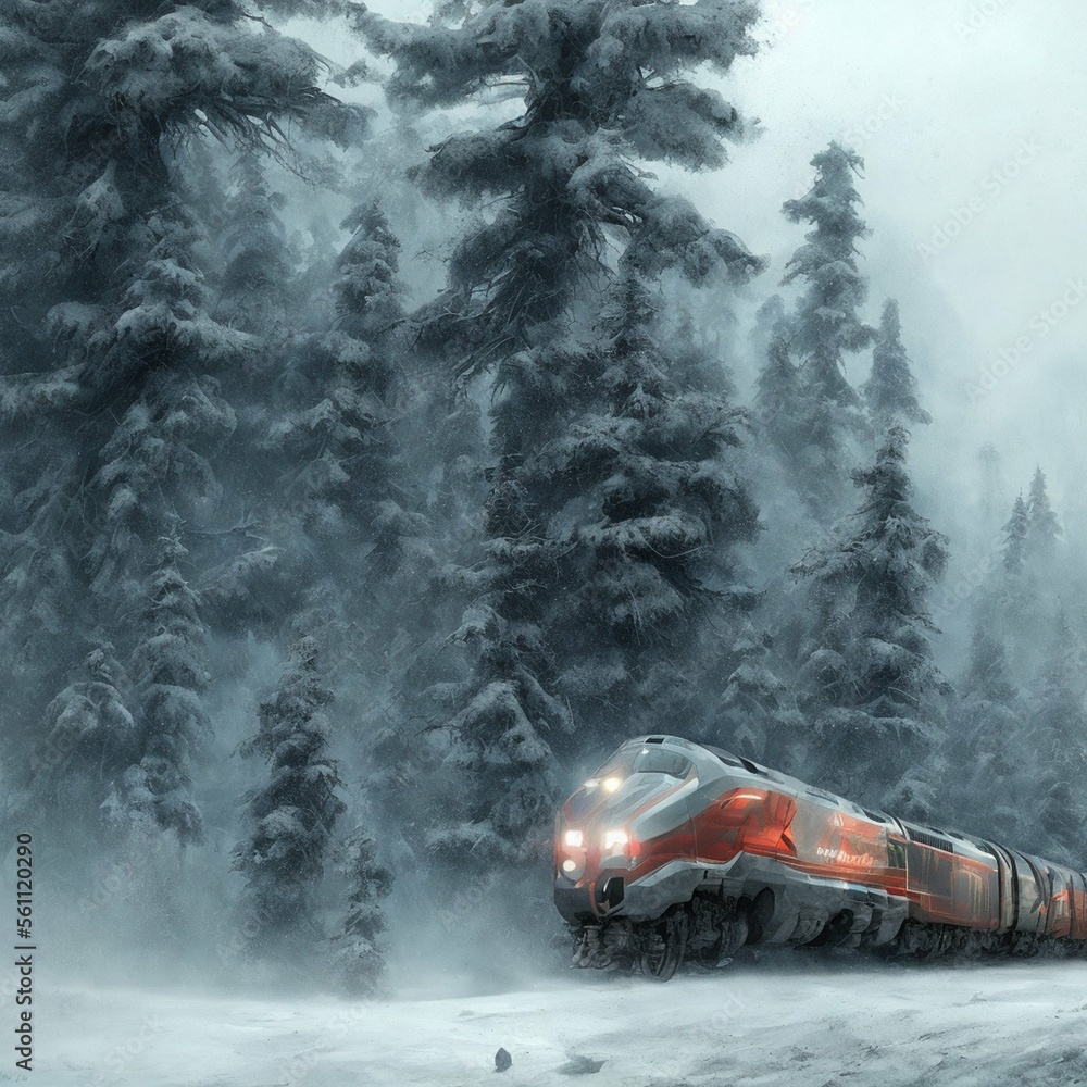 passenger train, rushing in a snowy road, fantasy, ai passenger train, rushing in a snowy road, fantasy, ai
