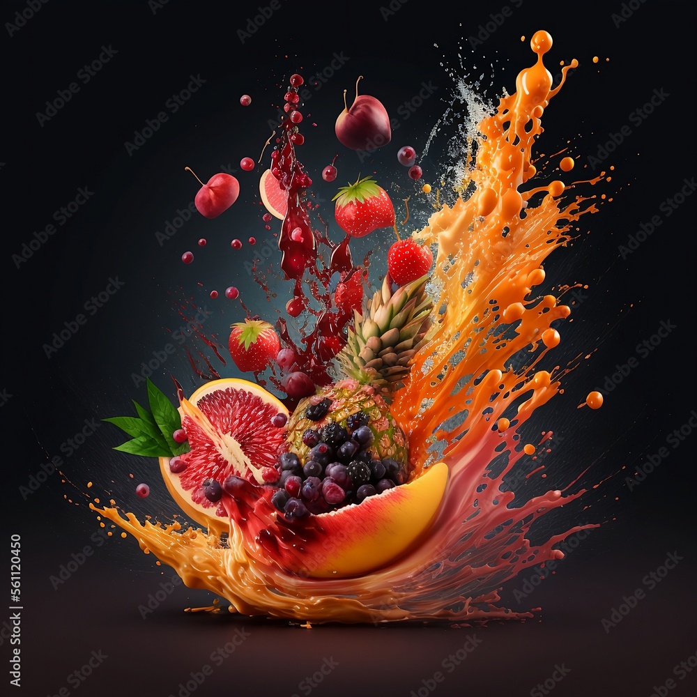 Fruits splash. Multivitamin fruits like pineapple, red orange ... Fruits splash. Multivitamin fruits like pineapple, red orange ...