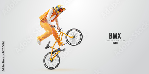 Realistic silhouette of a bmx rider, man is doing a trick, isolated on white background. Cycling sport transport. Vector illustration