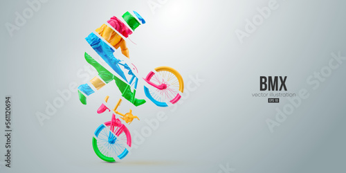 Abstract silhouette of a bmx rider, man is doing a trick, isolated on white background. Cycling sport transport. Vector illustration