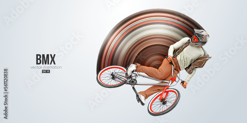Realistic silhouette of a bmx rider, man is doing a trick, isolated on white background. Cycling sport transport. Vector illustration