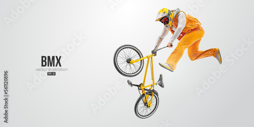 Realistic silhouette of a bmx rider, man is doing a trick, isolated on white background. Cycling sport transport. Vector illustration