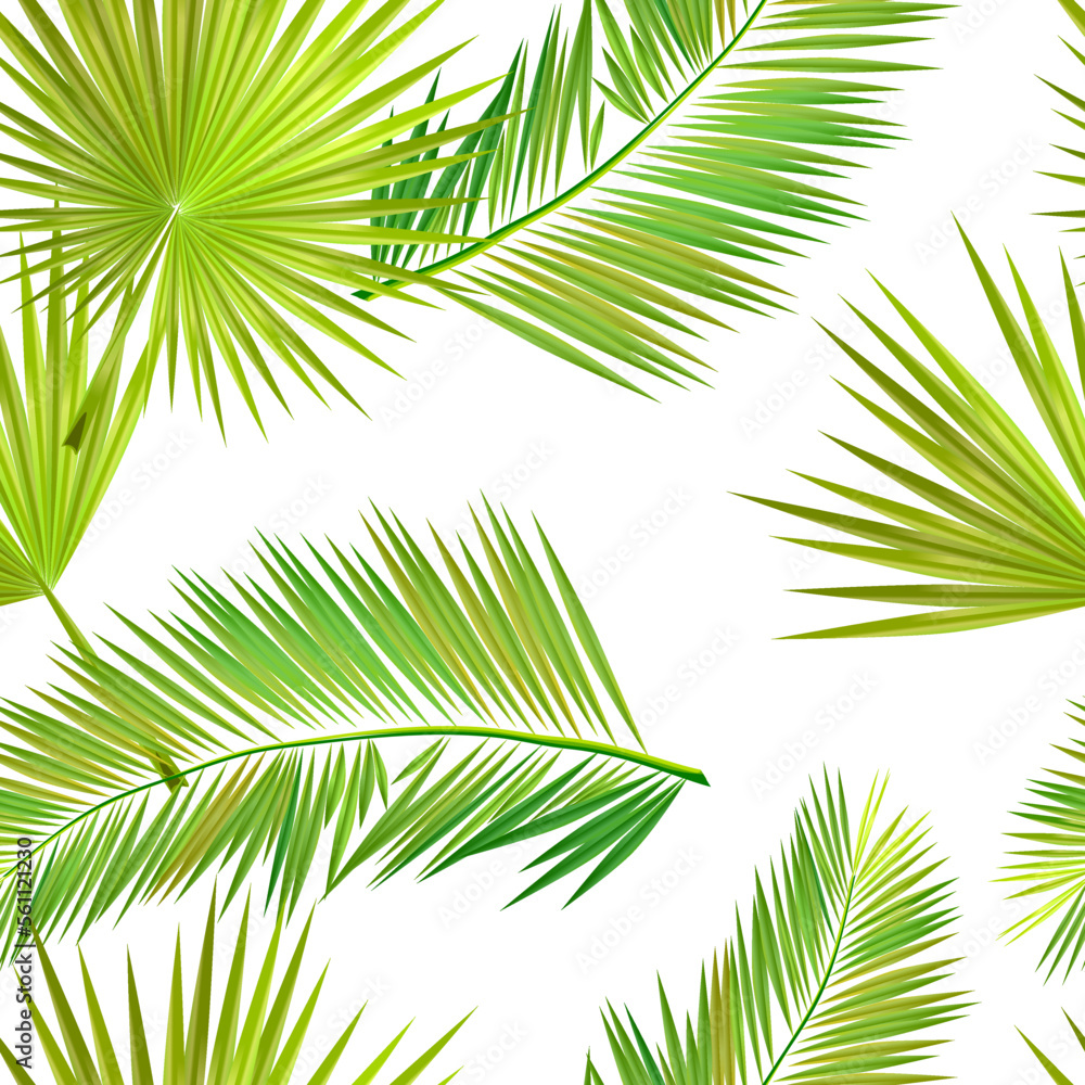 Green palm leaves. Vector illustration. tropical plants seamless pattern. Contemporary vector decoration art. Tropic chaos illustration. Green palm leaves. Vector illustration. tropical plants seamless pattern. Contemporary vector decoration art. Tropic chaos illustration.