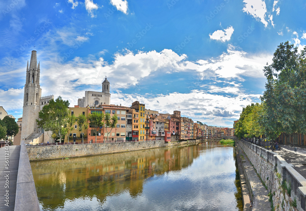 Panorama of the Catalan city of Girona on the river Onyar, Spain Panorama of the Catalan city of Girona on the river Onyar, Spain