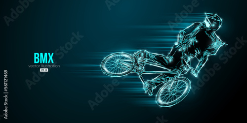 Abstract silhouette of a bmx rider, man is doing a trick, isolated on black background. Cycling sport transport. Vector illustration