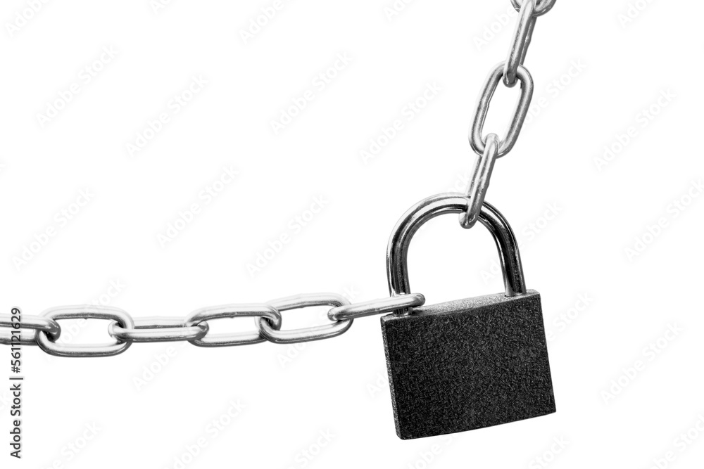 Key lock locked with a metal chain Key lock locked with a metal chain