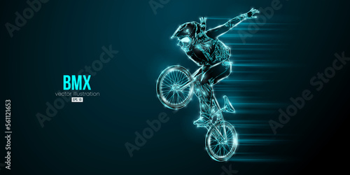 Abstract silhouette of a bmx rider, man is doing a trick, isolated on black background. Cycling sport transport. Vector illustration