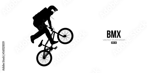 Abstract silhouette of a bmx rider, man is doing a trick, isolated on white background. Cycling sport transport. Vector illustration
