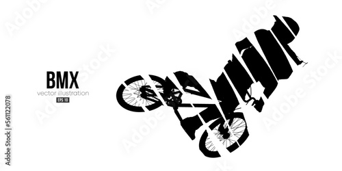 Abstract silhouette of a bmx rider, man is doing a trick, isolated on white background. Cycling sport transport. Vector illustration