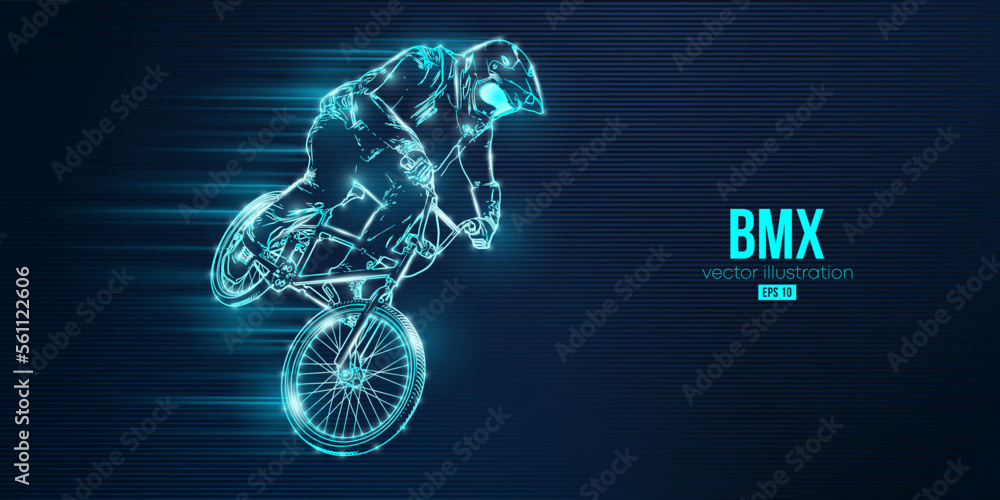 Abstract silhouette of a bmx rider, man is doing a trick, isolated on blue background. Cycling sport transport. Vector illustration Abstract silhouette of a bmx rider, man is doing a trick, isolated on blue background. Cycling sport transport. Vector illustration