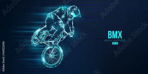 Abstract silhouette of a bmx rider, man is doing a trick, isolated on blue background фототапет