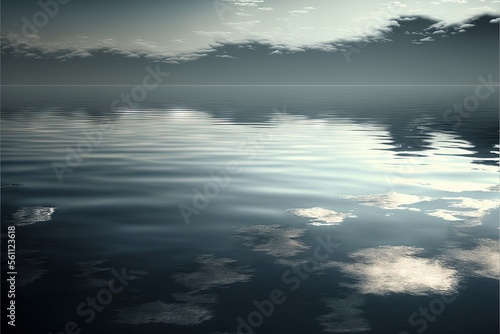  a black and white photo of a body of water with clouds in the sky and a boat in the water below it with a full moon in the distance behind the sky with a few clouds.