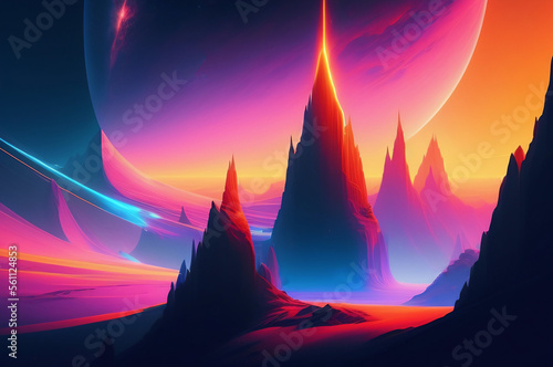 AI Digital Illustration Colourful Alien World