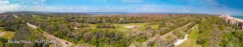 Amazing  panoramic aerial view of Amelia Island from drone at dusk, Florida - USA © jovannig