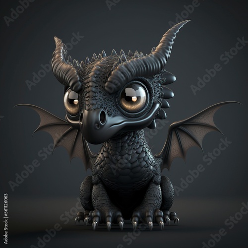 beautiful black baby dragon  AI generative