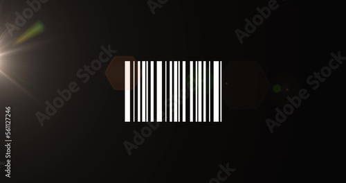 Image of bar code over data processing on black background