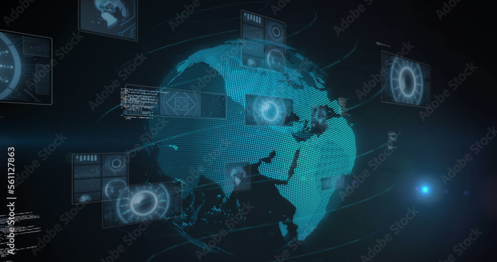 Image of data processing over globe Image of data processing over globe
