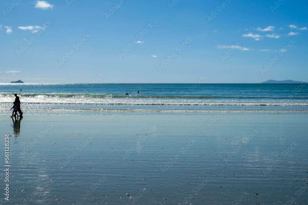 Background image summer beach blue sea and view to horizon