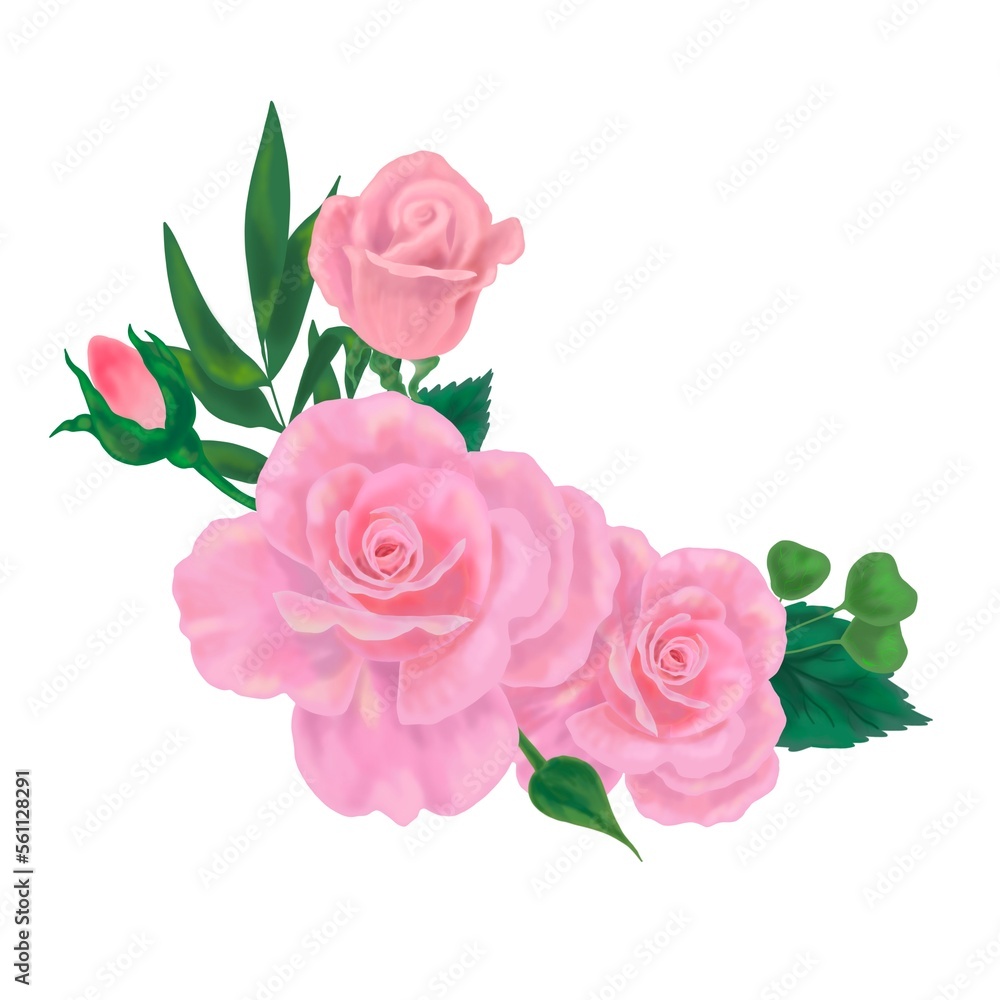 bouquet of roses. beautiful pink roses in a garland.garland of flowers