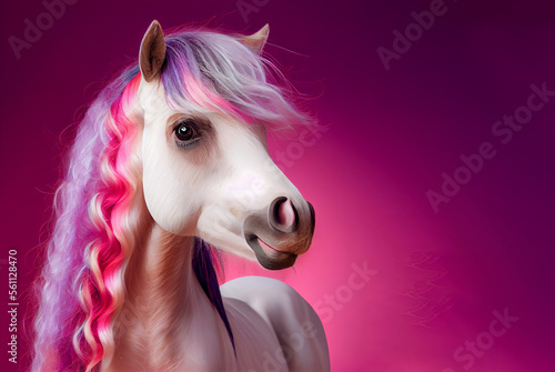 Adorable Pony With Pink and Rainbow Mane. Generative ai