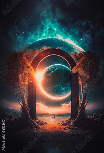 Majestic portal to another dimension surrounded by a dramatic cloudscape environment - generative ai © Alan