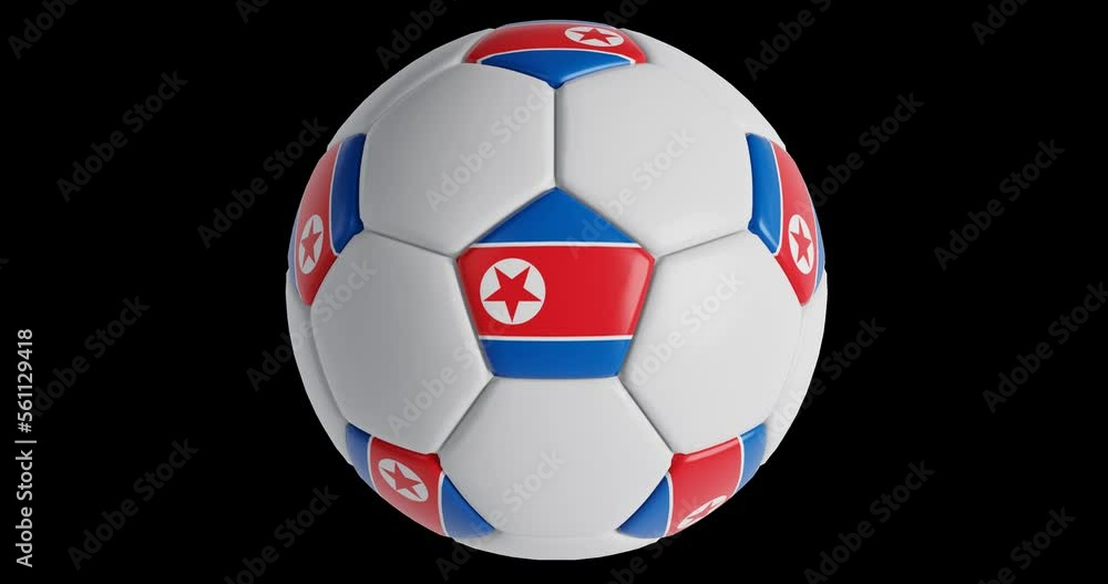 Soccer ball with flag of North Korea , black background loop alpha Trasparent 3D Soccer ball with flag of North Korea , black background loop alpha Trasparent 3D