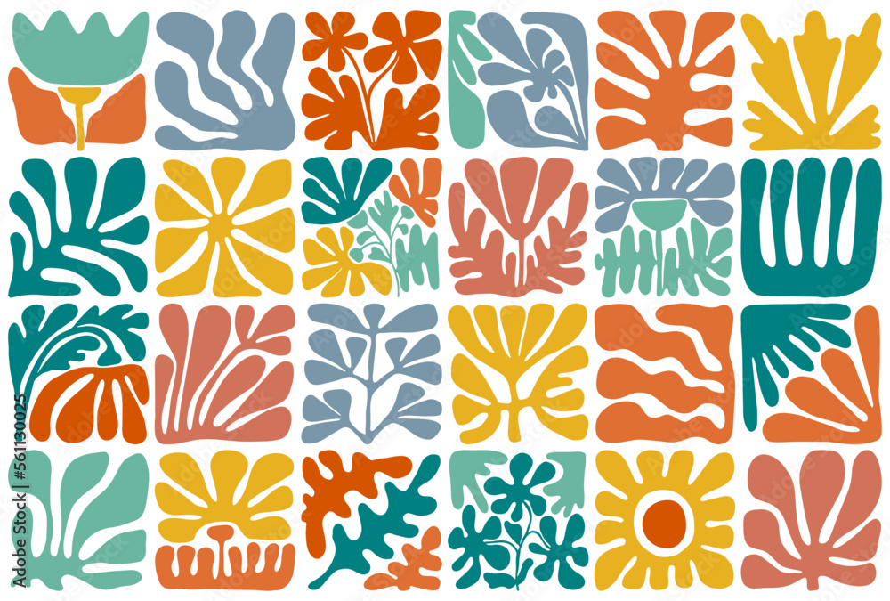 Colorful abstract floral tiles background. Abstract flowers and geometric shapes vector illustration.