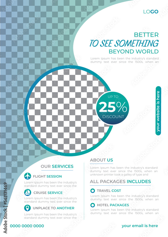 Tours and Travel Flyer, Leaflet, poster template for Travel Agency with photo space Tours and Travel Flyer, Leaflet, poster template for Travel Agency with photo space