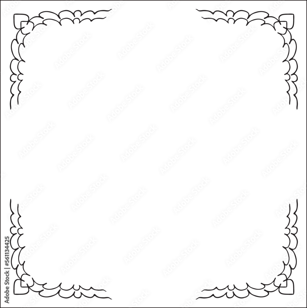 Black and white monochrome ornamental border for greeting cards, banners, invitations. Isolated vector illustration. 