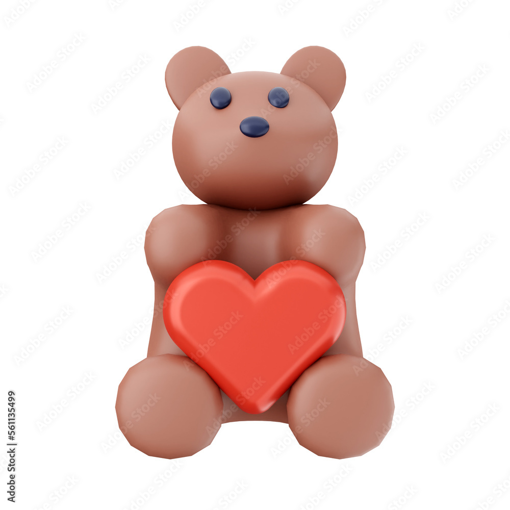 Obraz premium teddy bear love 3d Valentines Day icon illustration render