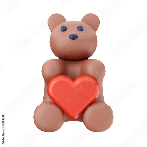 teddy bear love 3d Valentines Day icon illustration render