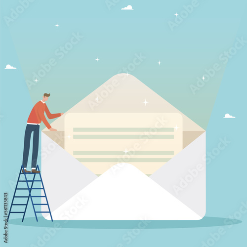 Email management, mail processing, prioritization or categorization of information concept, businessman receive and read letter, message, envelope.