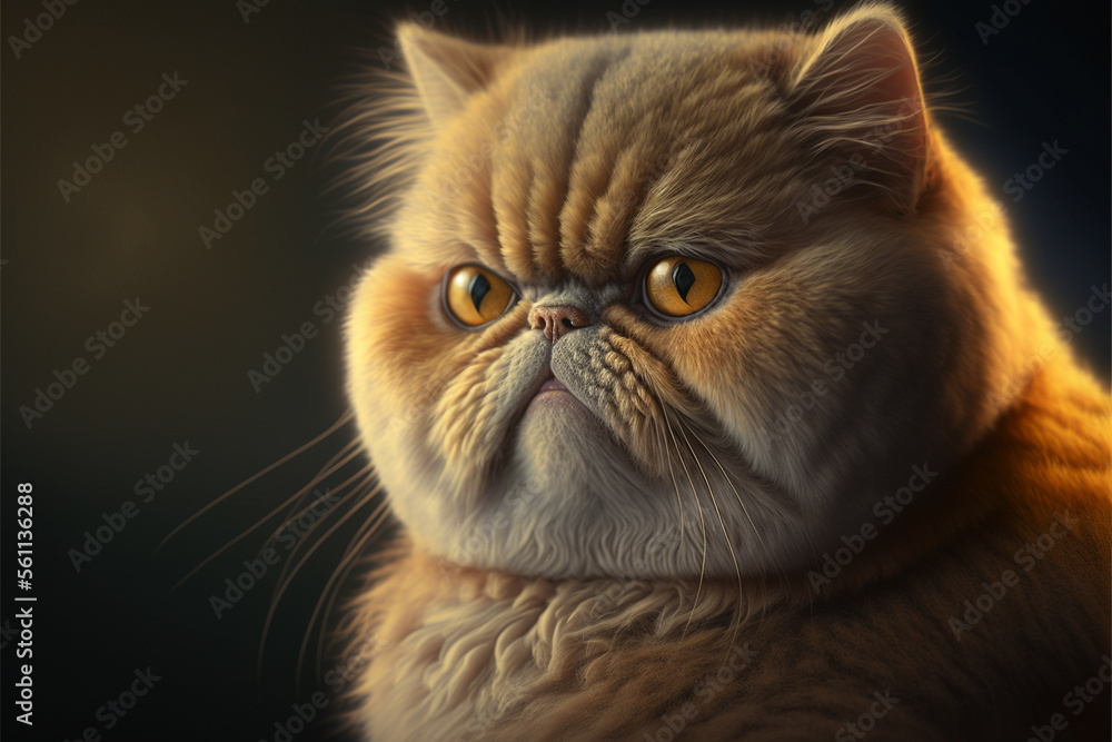 A grumpy looking exotic short-haired cat, showcasing the unique personality of felines. AI Assisted Image