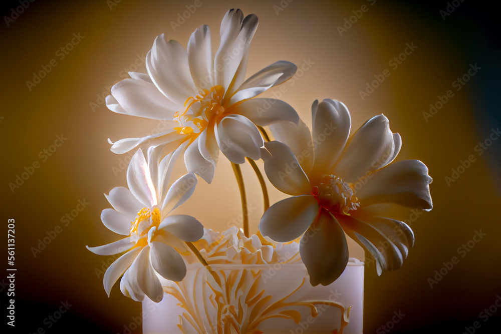 Fototapeta premium Light Yellow and White Abstract Flowers. Generative ai