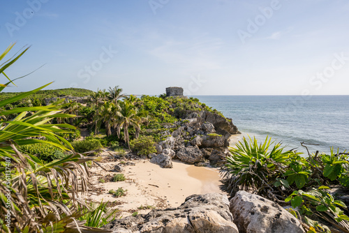 Beautiful beaches of Tulum In the archaeological zone of the Mayan pyramids. © nikwaller