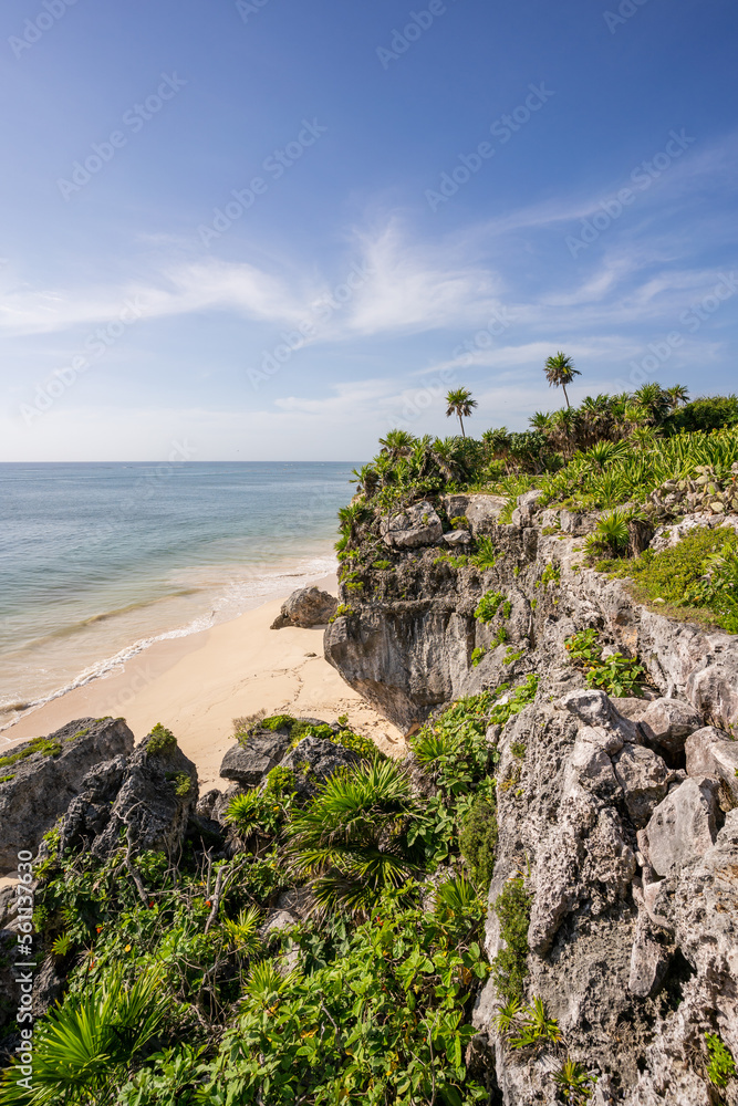 Beautiful beaches of Tulum In the archaeological zone of the Mayan pyramids.