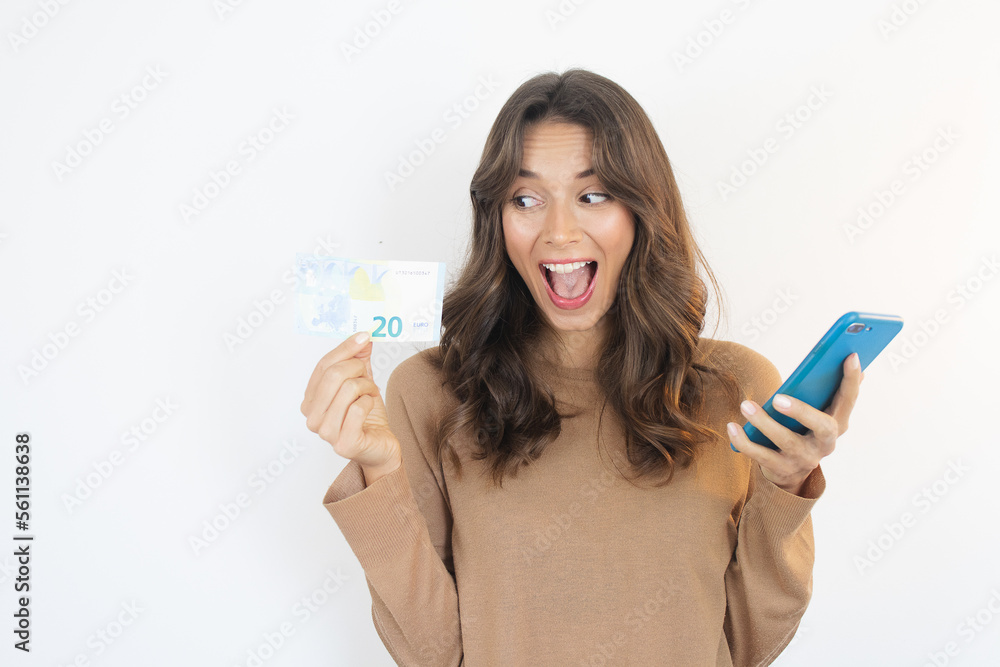 Earn Money Online Woman Holding Cash and Smartphone Earn Money Online Woman Holding Cash and Smartphone