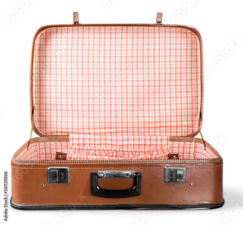 Open old vintage travel suitcase