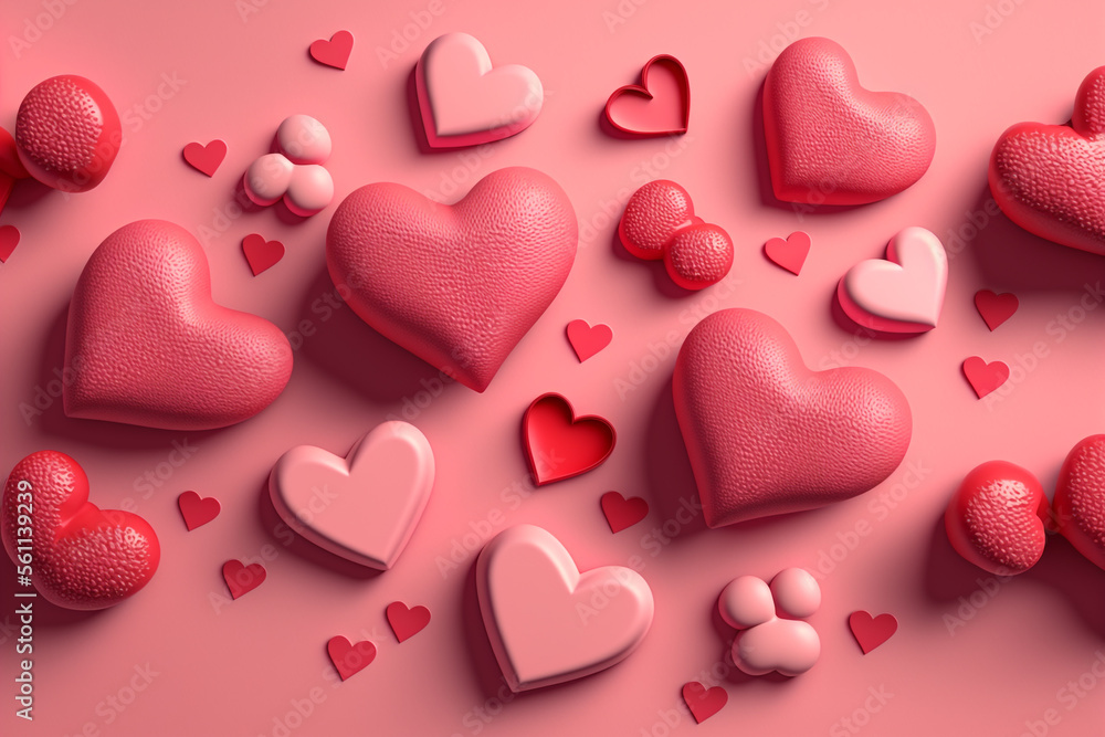 Top view saint valentine background with red hearts chocolate candy Top view saint valentine background with red hearts chocolate candy