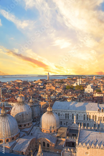 Beautiful view of the Venetian lagoon and Venice, Italy