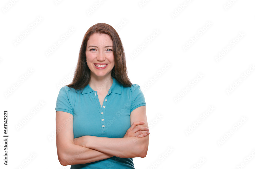 Attractive young woman smiling at camera with white background. Attractive young woman smiling at camera with white background.
