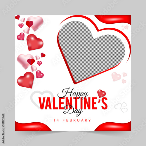 Editable Valentine's Day square social media post with a heart shape design background for digital marketing promotion ads sales and discount web banner template