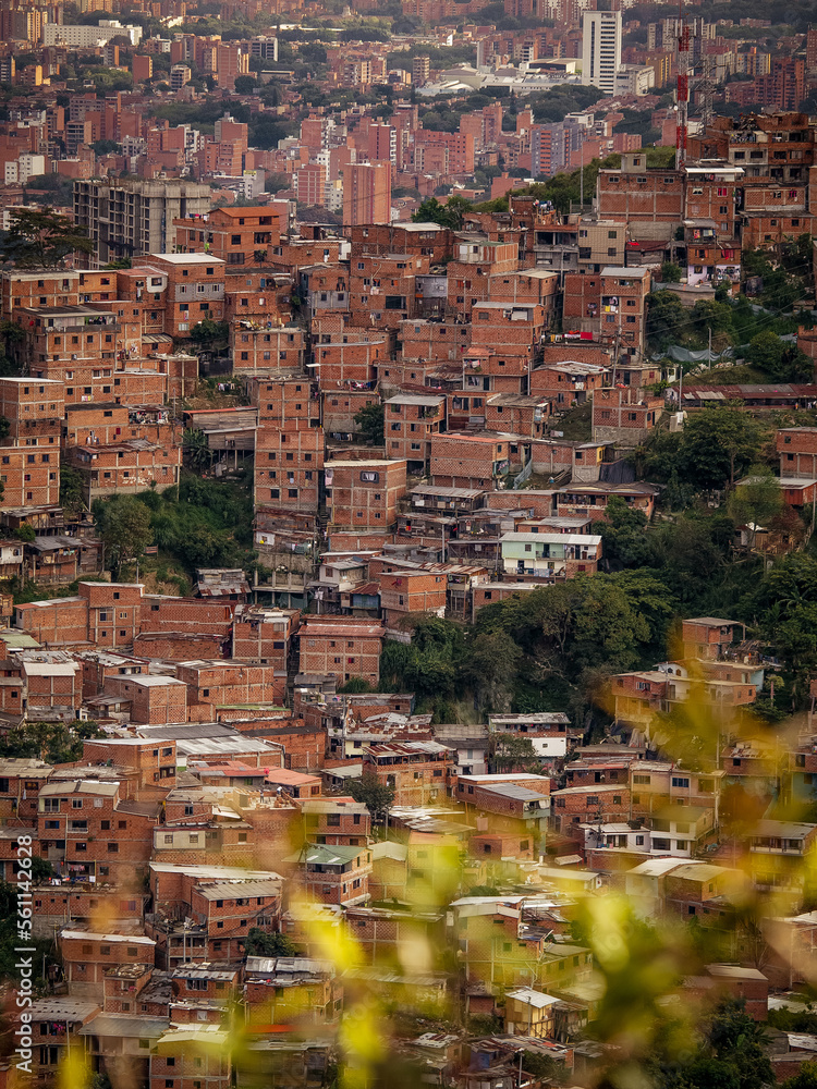 The view from the station la Aurora of the metro cable in Medellín to