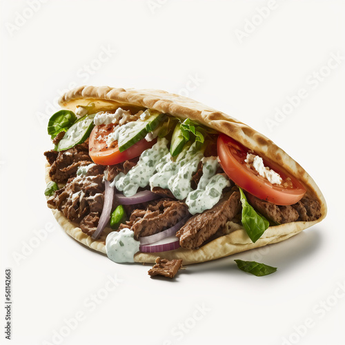 Delicious Gyros in Pita Bread - white background