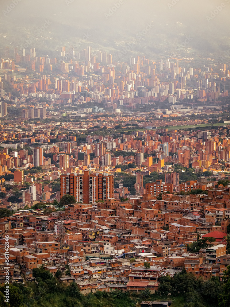 The view over Medellín from the station la Aurora of the metro cable in