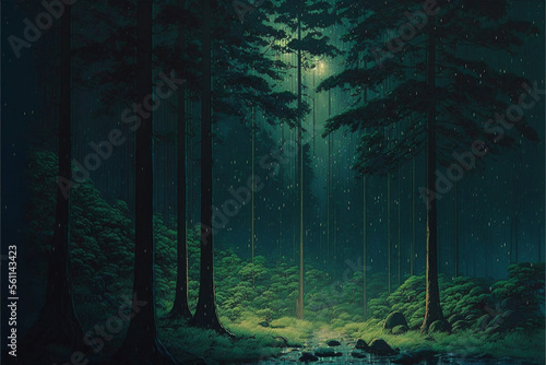 Night forest. Superb anime-styled and DnD environment