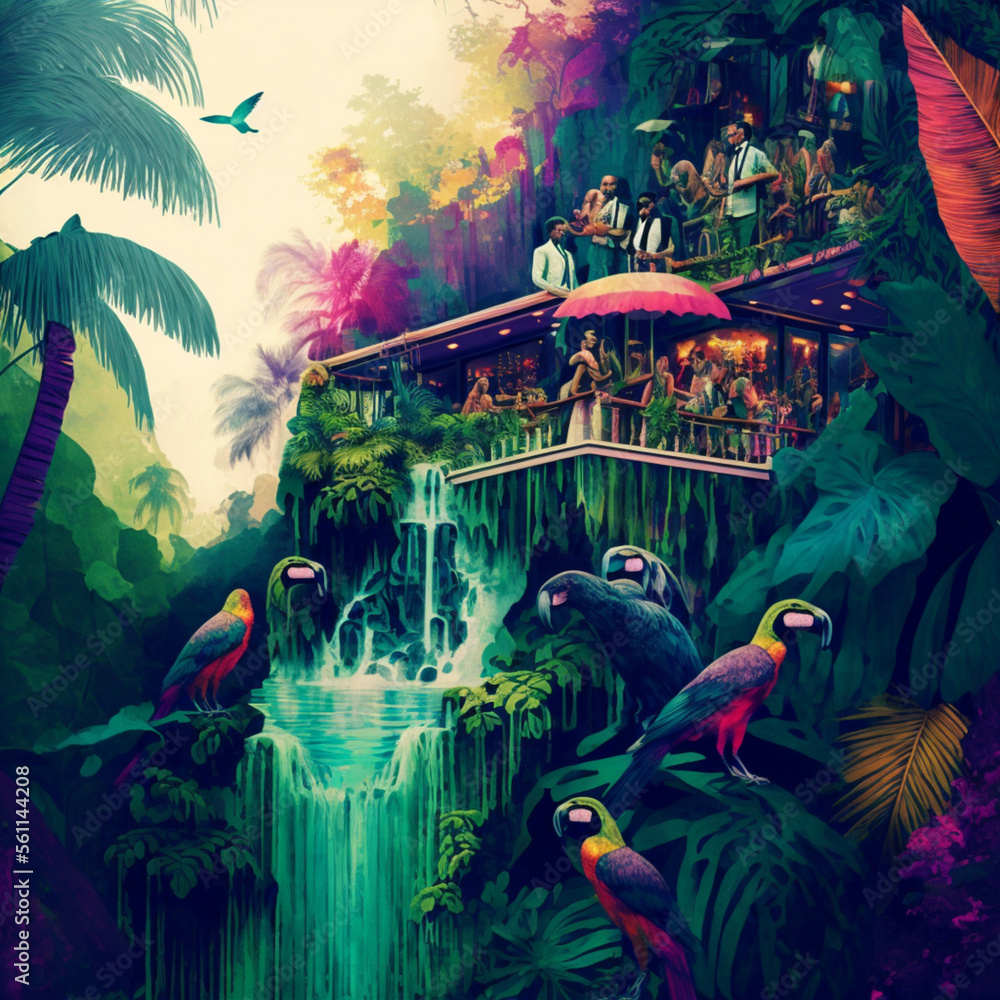 Fototapeta premium tropical island with trees brazil birds by Generative IA