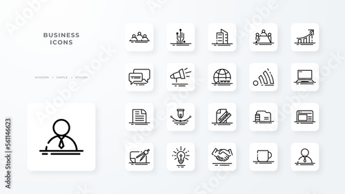 Business people line icons set. Businessman outline icons collection. Teamwork, human resources, meeting, partnership, meeting, work group, success, resume - stock vector.
