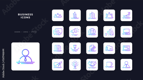 Business people line icons set. Businessman outline icons collection. Teamwork, human resources, meeting, partnership, meeting, work group, success, resume - stock vector.
