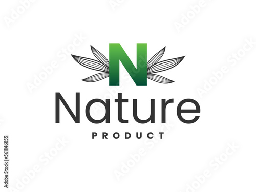 Letter N nature product leaf logo design